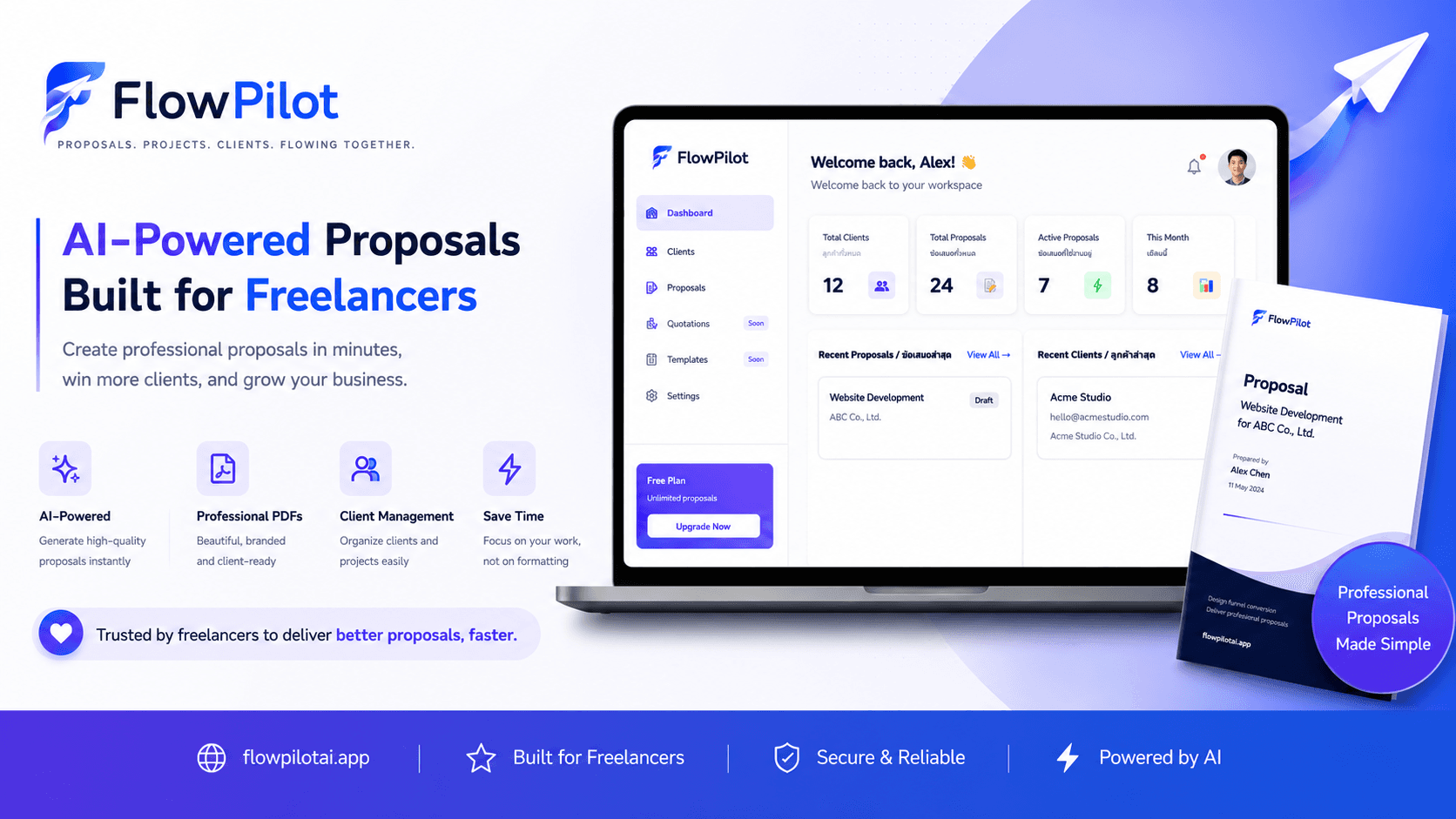 FlowPilot dashboard — AI proposal generation in action
